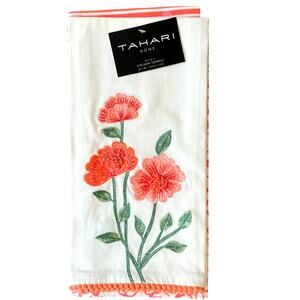 TAHARI HOME Spring Floral Embroidered Kitchen Towel Set of 3 Poppy Garden NEW